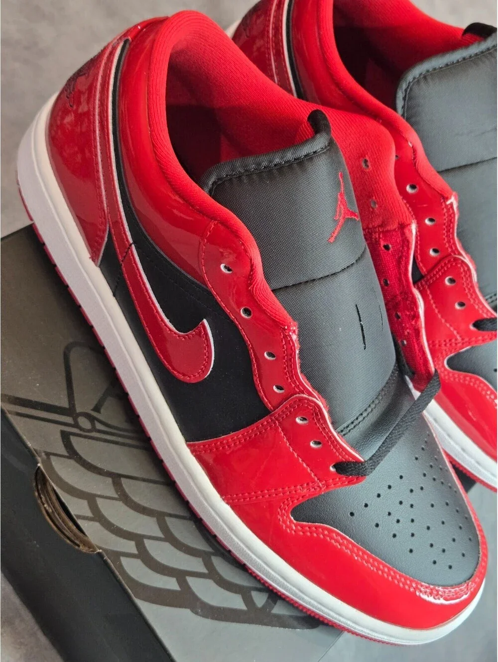 Air Jordan 1 Low SE - Patent Varsity Red Black (HV4089-006) Mens Size 9.5 BRED